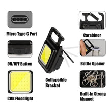 Mini Rechargeable Keychain Flashlight - 4 Light Modes with Folding Bracket & Magnetic Base